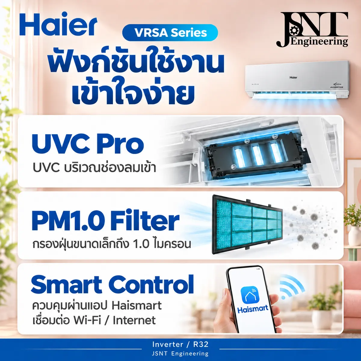เครื่องปรับอากาศ Haier ติดผนัง ระบบอินเวอร์เตอร์ รุ่น BamBam Hello Haier รูปที่ 3