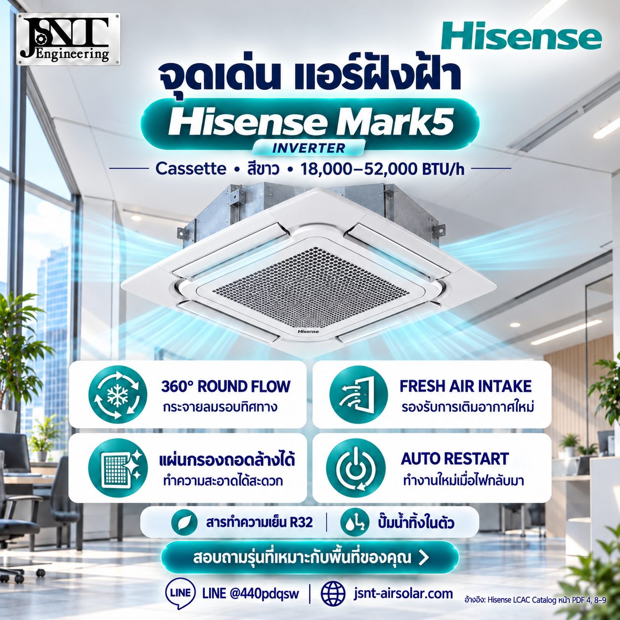 เครื่องปรับอากาศ Hisense 4 ทิศทาง (Cassette) ระบบอินเวอร์เตอร์ รุ่น AUC รูปที่ 2