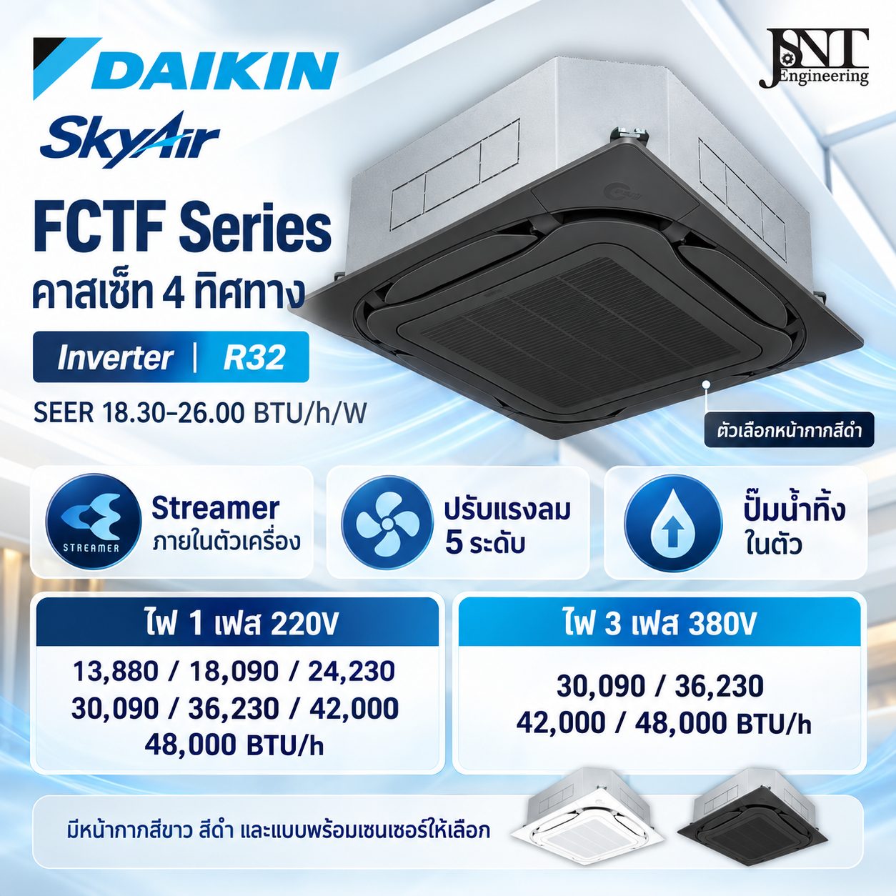 เครื่องปรับอากาศ Daikin Round Flow Cassette Inverter FCTF หน้ากาก Auto Grille / Premium